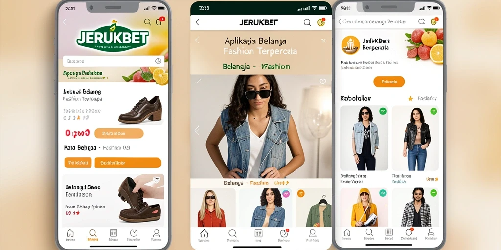 Tampilan utama aplikasi JERUKBET dengan berbagai pilihan fashion.