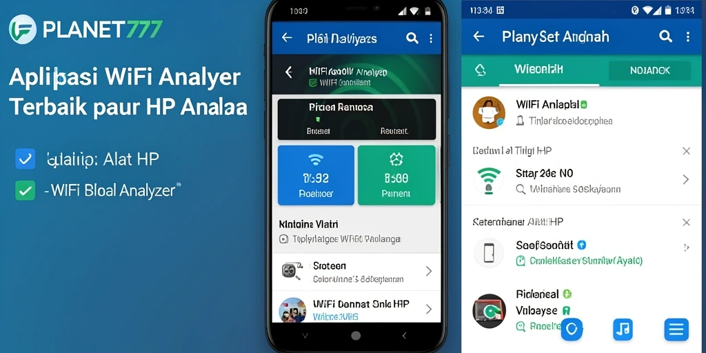 Tampilan antarmuka aplikasi PLANET77 sebagai WiFi Analyzer yang informatif.