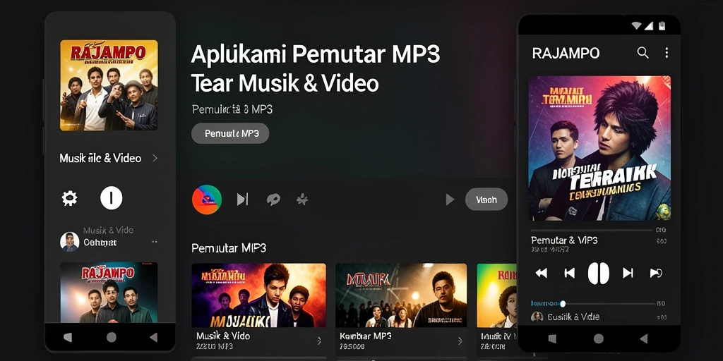 Tampilan antarmuka aplikasi RAJAMPO Pemutar MP3.